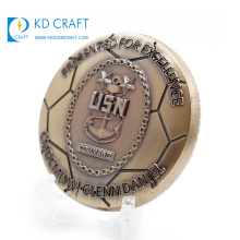 Moneda de recuerdo de la marina de guerra militar de cobre antiguo con logotipo elevado personalizado cromado de metal barato de China al por mayor